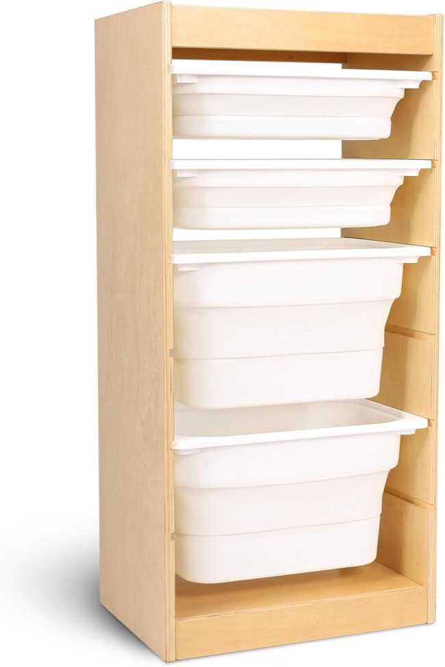 WINGYZ Toy Storage Organizer with 4 Removable Bins, Multi-Purpose Children's Storage Cabinet, Pull-Out Drawers, Wooden Kids Toy Organizers Storage for Playroom Bedroom Nursery Study Room Living Room