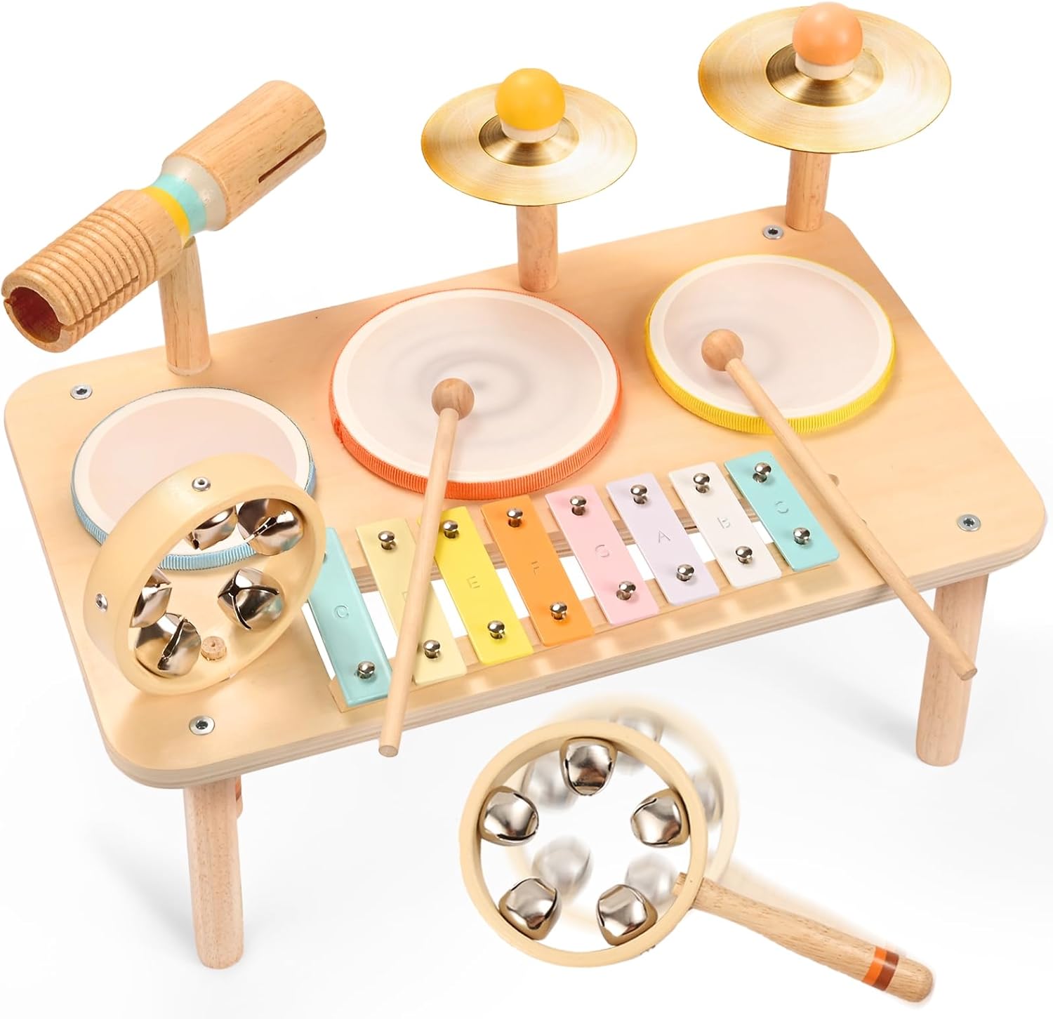 WINGYZ Kids Drum Set – 9 in 1 Wooden Musical Instruments for Kids, Toddler Drum Set with Xylophone, Montessori Musical Toys for Toddlers 3+,Christmas Birthday Gift for Boys Girls